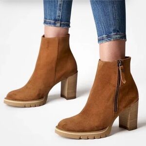 Paul Green Sloane Ankle Boots Size 10 Lug Sole Block Heel Brown Suede NEW (UK 7)